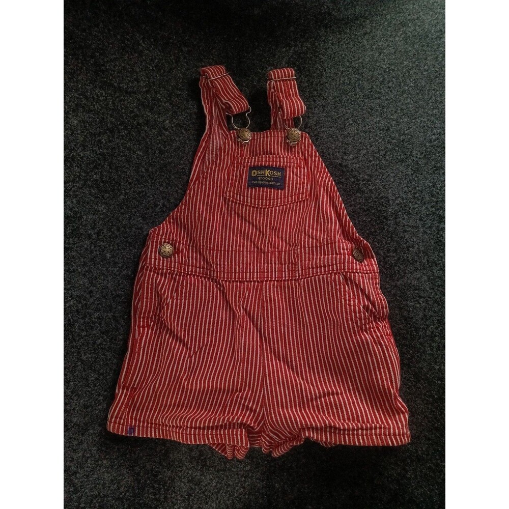 Vintage OshKosh B'gosh Red and White Hickory Stripe Shortall Overalls 24 Months
